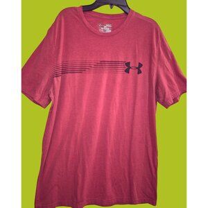 Under Armour Mens Red Heatgear T-Shirt Medium Loose Fit Short Sleeve Lightweight